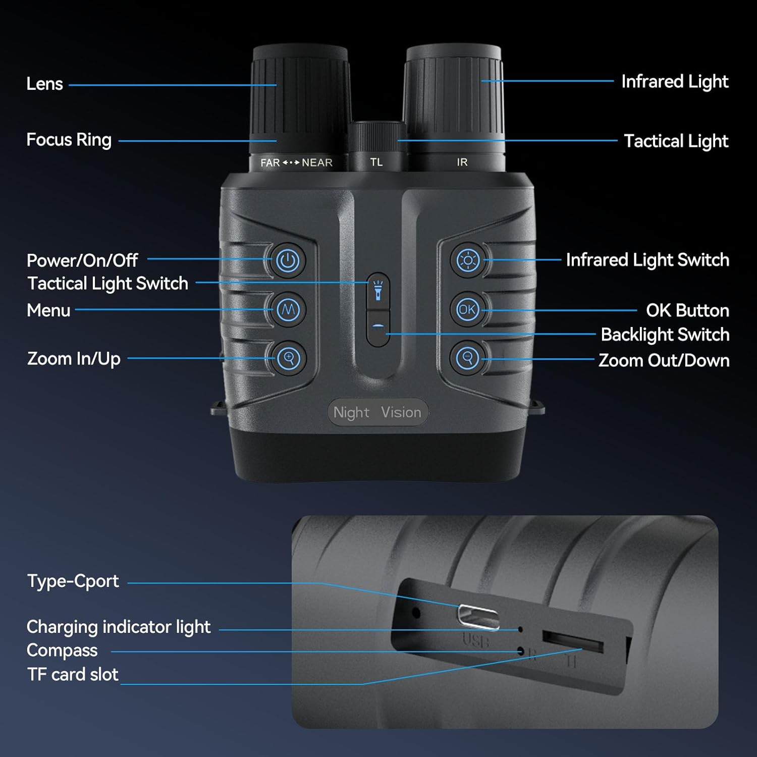 4K night vision binoculars for camping, wildlife watching, and outdoor security