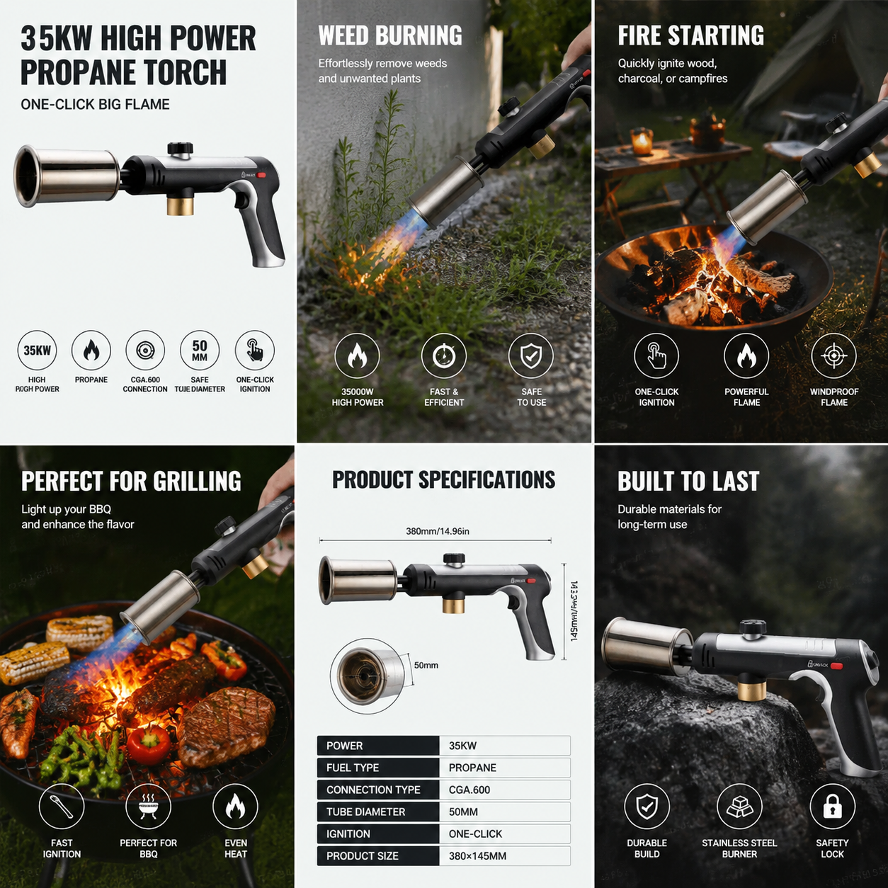 Housmax 35KW Fire Torch — 50mm Nozzle, CGA600 | Campfire · Weed Burn · Ice Melt