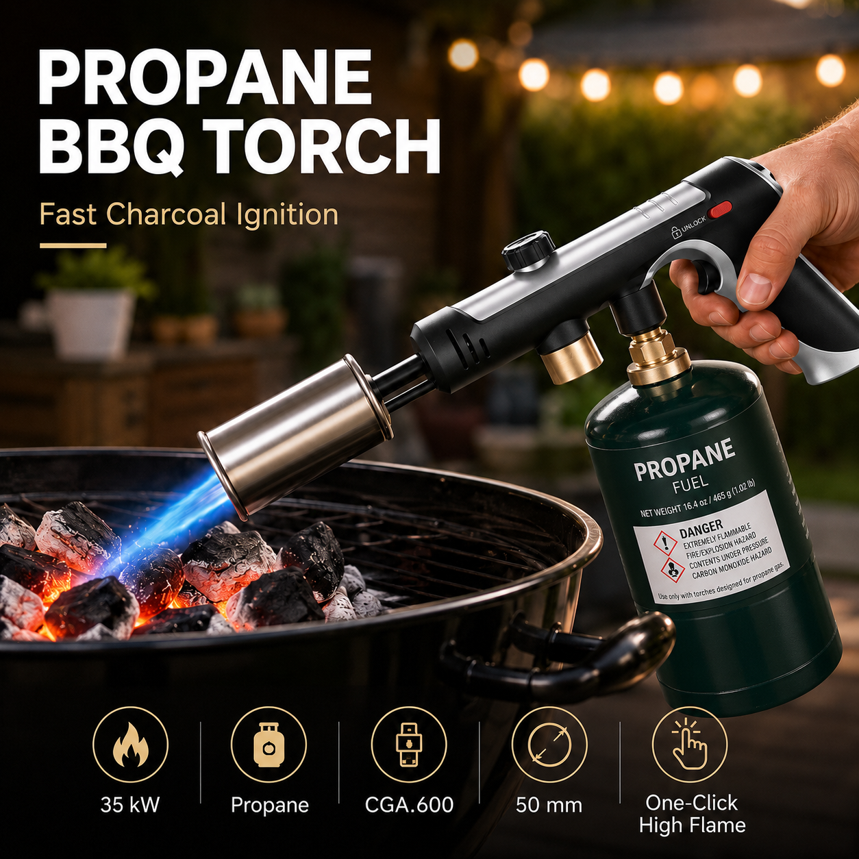 Housmax 35KW Fire Torch — 50mm Nozzle, CGA600 | Campfire · Weed Burn · Ice Melt