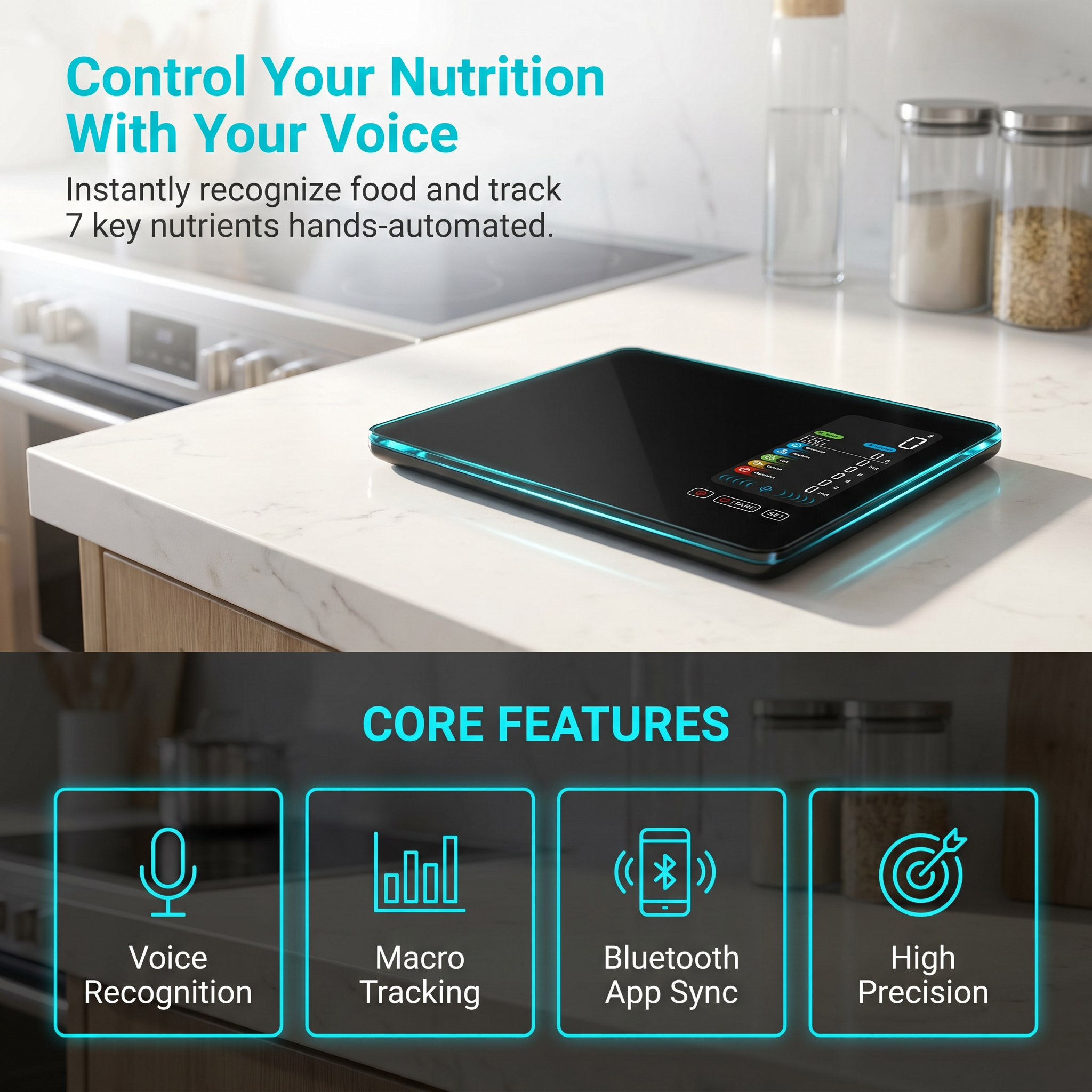 Housmax Smart Food Scale with Built-In Nutrition Database（Black）