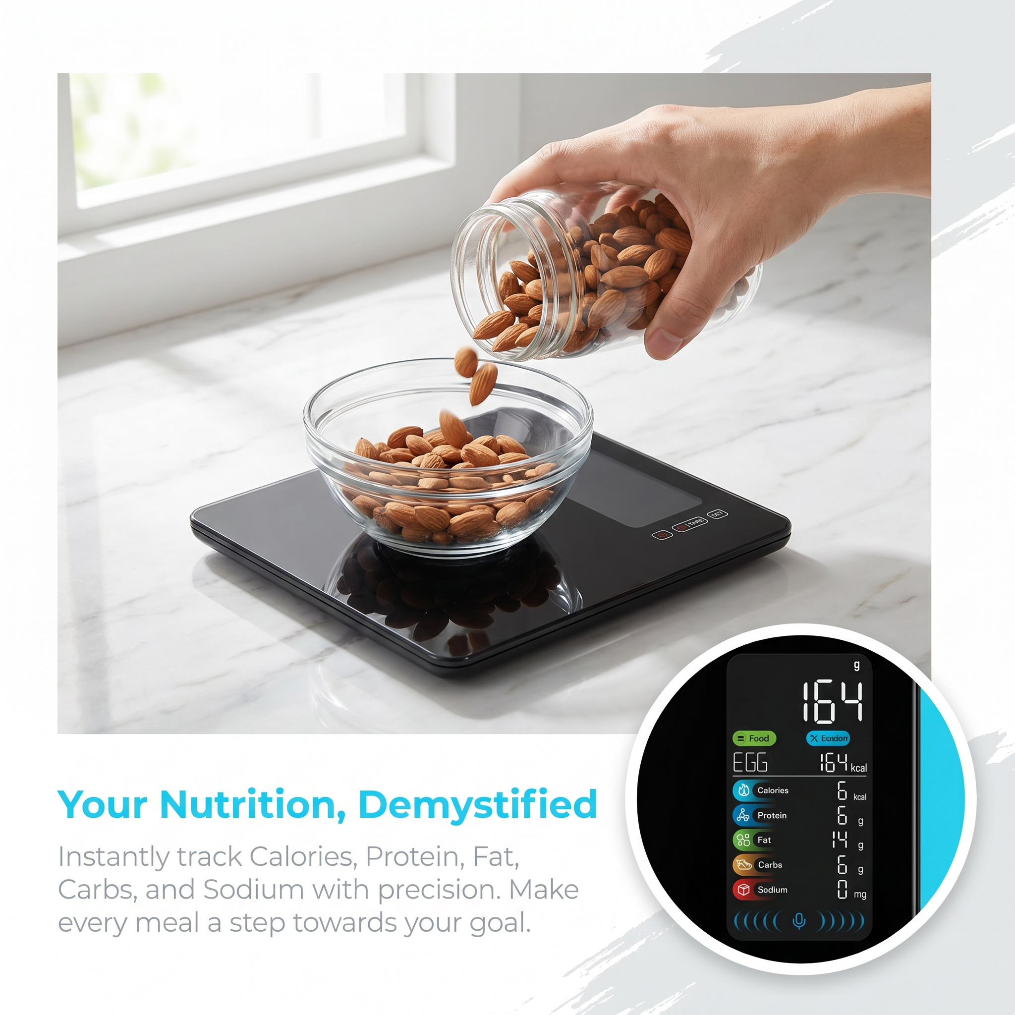 Housmax Smart Food Scale with Built-In Nutrition Database（Black）