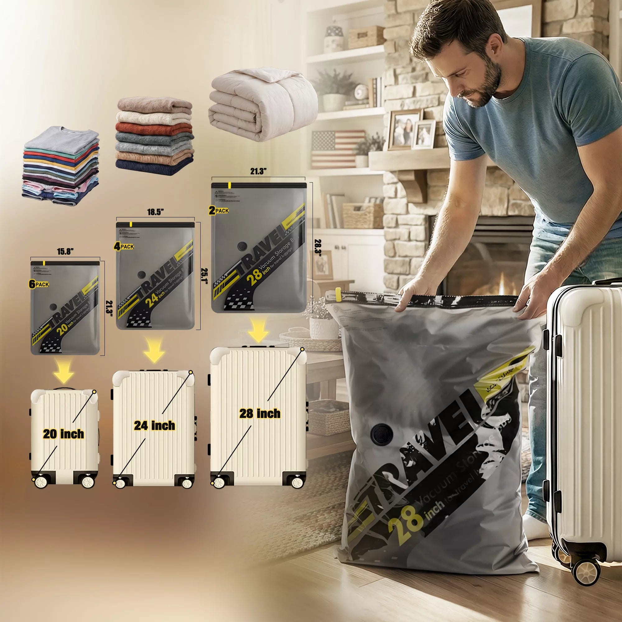 Vacuum Compression Bags for Comforters, Blankets, and Seasonal Clothing -18 Pack