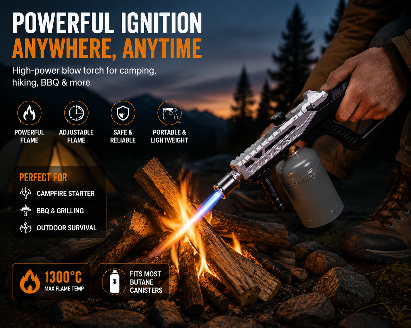 Housmax Propane Torch Gun  Adjustable Fire Starter for Outdoor Campfires & Grilling