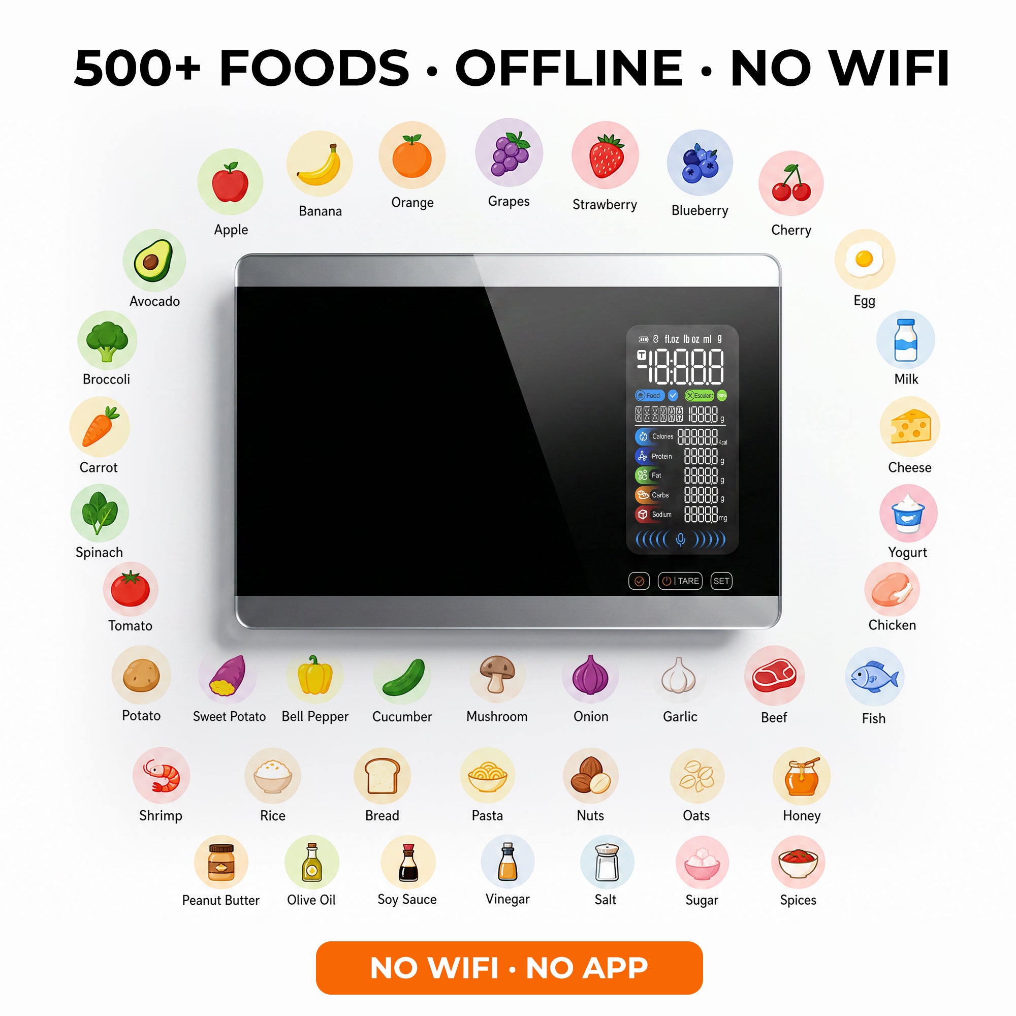 Housmax Smart Food Scale with 500-Food Nutrition Database — Digital Kitchen Scale Voice Control 5kg/11lb Capacity