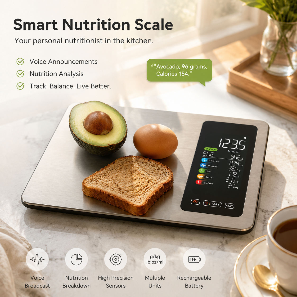Housmax Smart Nutrition Food Scale | Digital Kitchen Scale with Calorie & Tracker