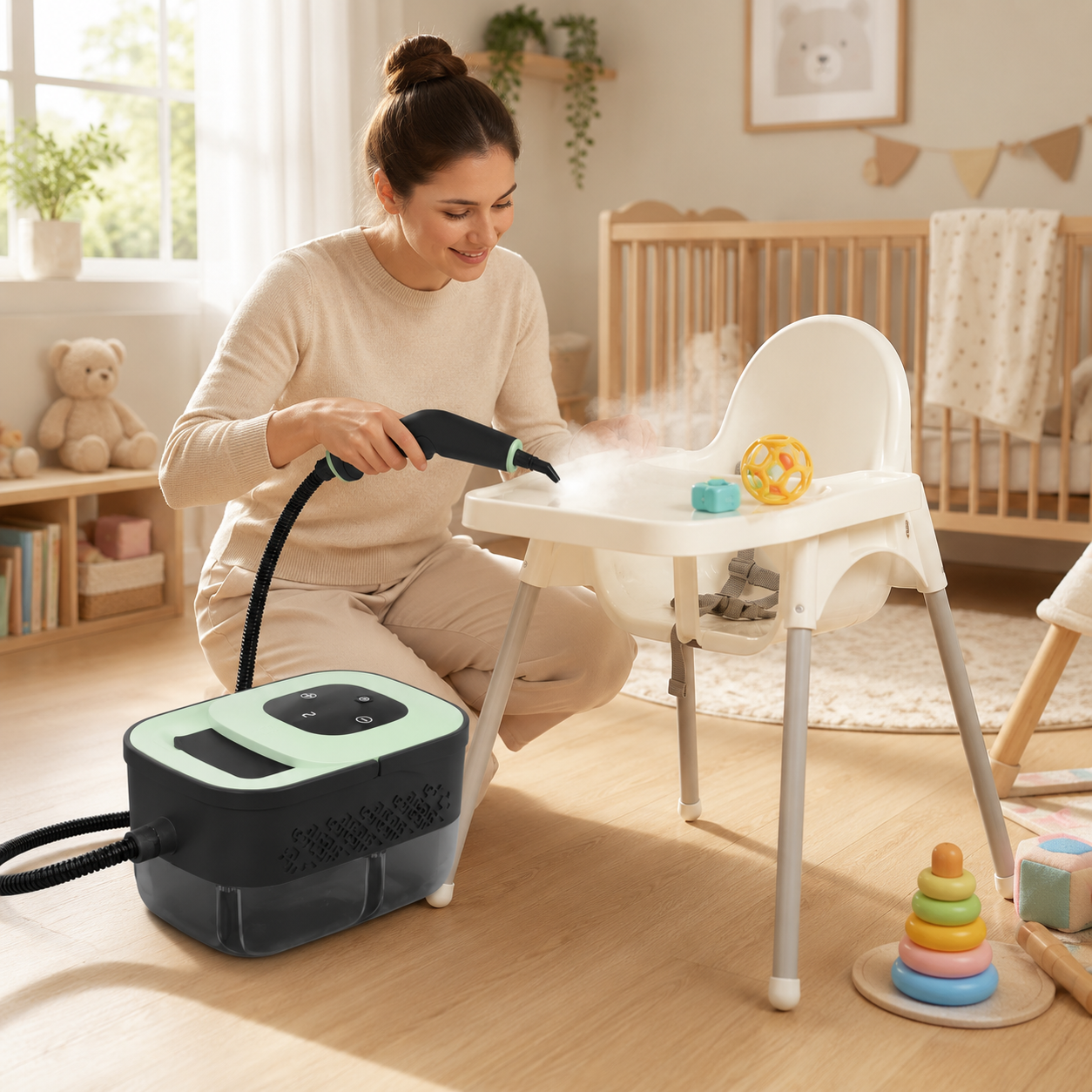 Housmax Handheld Pressurized Vapor Steamer for Chemical-Free Deep Cleaning (green)