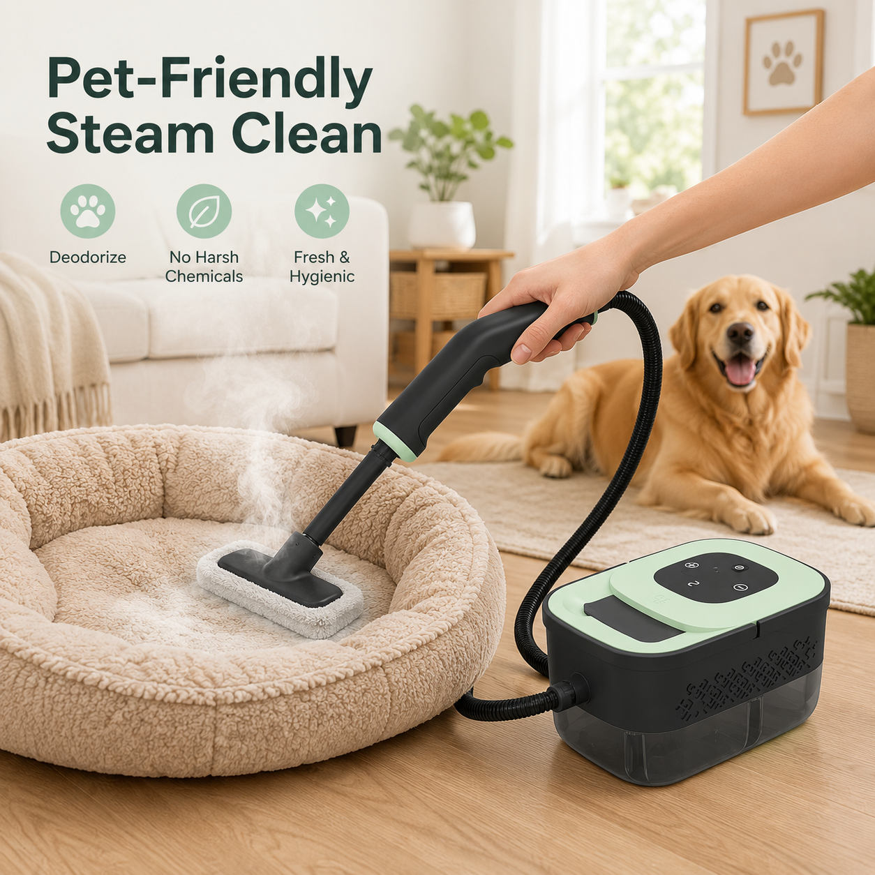 Housmax Handheld Pressurized Vapor Steamer for Chemical-Free Deep Cleaning (green)
