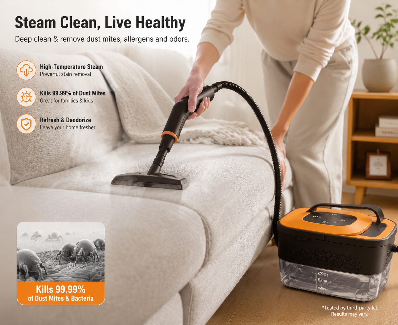 Housmax Steam Cleaner - Multi-Surface Deep Cleaning Machine with 1.2L Transparent Water