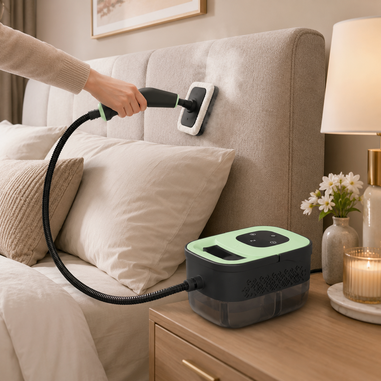 Housmax Handheld Pressurized Vapor Steamer for Chemical-Free Deep Cleaning (green)