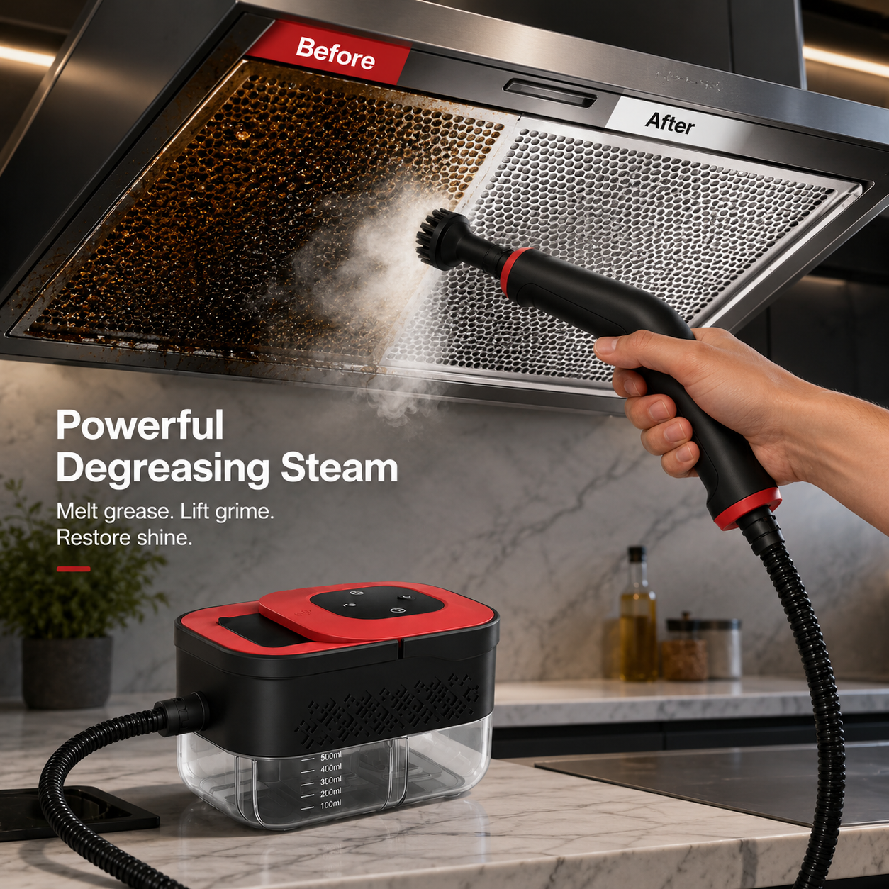Housmax  Handheld Pressurized Steamer Machine for Kitchen, Bathroom,Glass（Red）